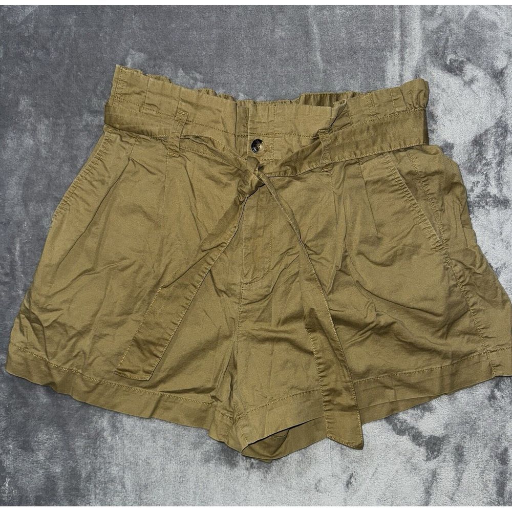 Madewell Women's High Rise Paperbag Linen Blend Shorts Khaki Brown‎ Size 10